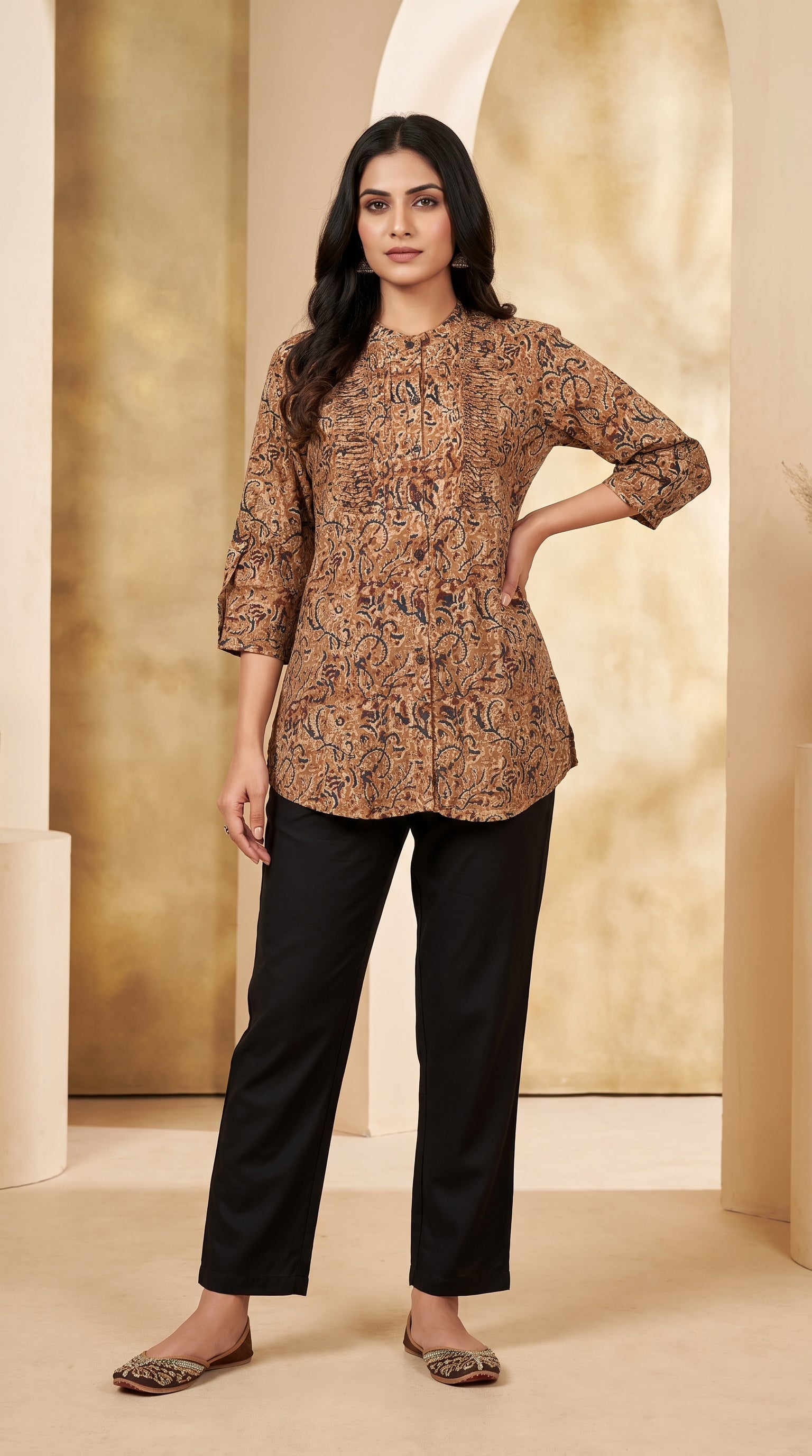 PANERI EMBROIDERY Kalamkari Print Short Kurti for Women