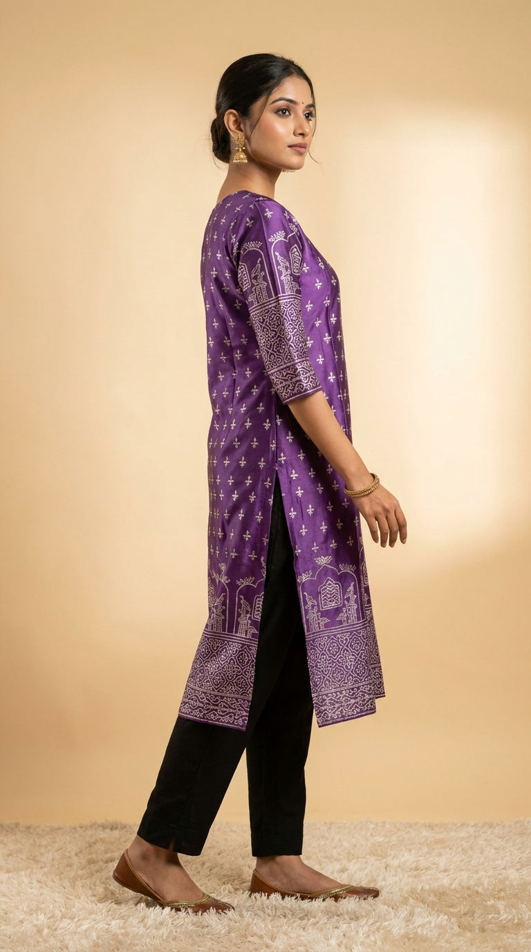 Paneri Embroidery Sillk Ethnic Printed Straight Kurti