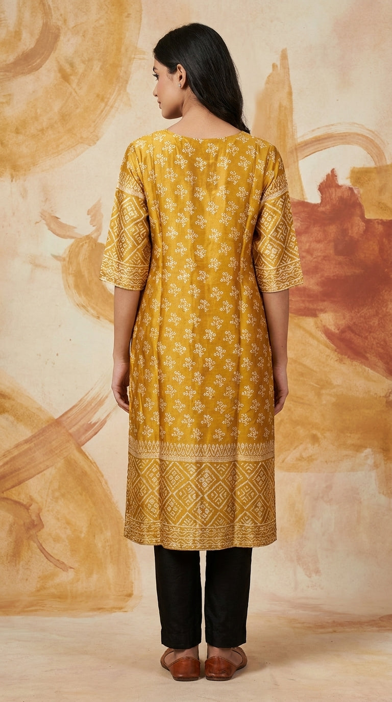 Paneri Embroidery Sillk Ethnic Printed Straight Kurti