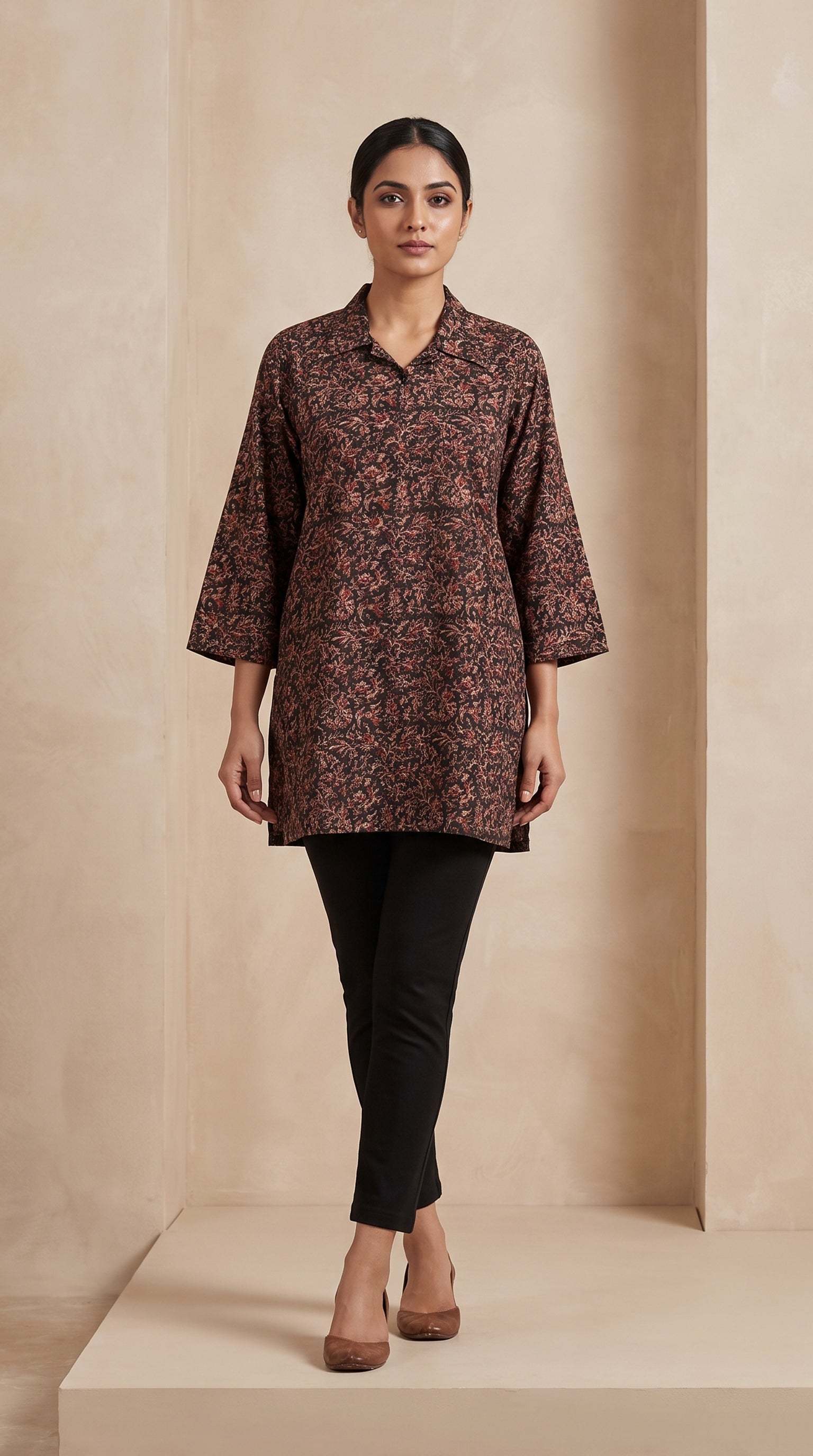 PANERI EMBROIDERY Kalamkari Heritage Printed Short Kurti