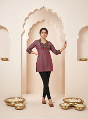 Paneri Embroidery Maroon Floral Short Kurti