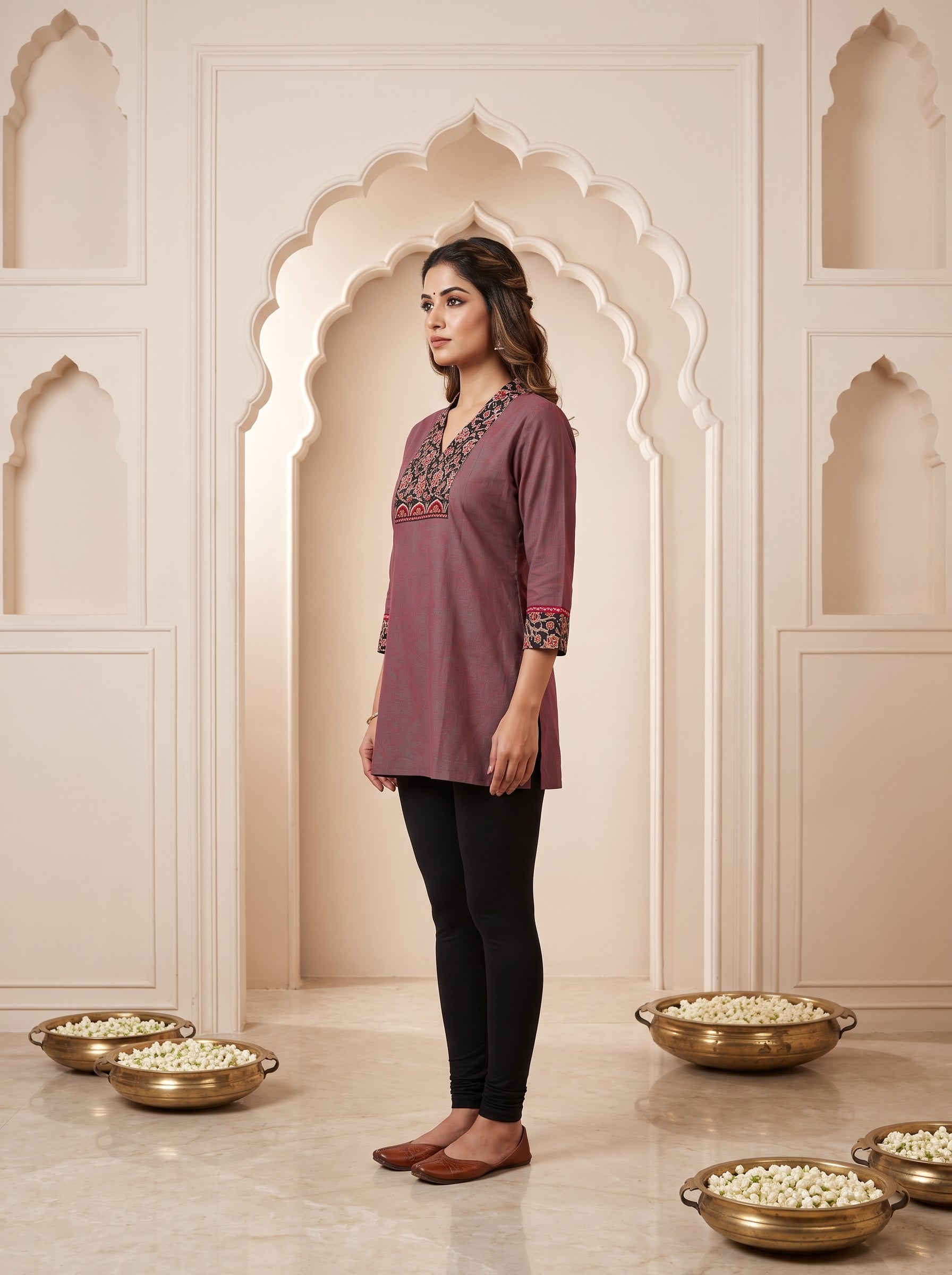 Paneri Embroidery Maroon Floral Short Kurti