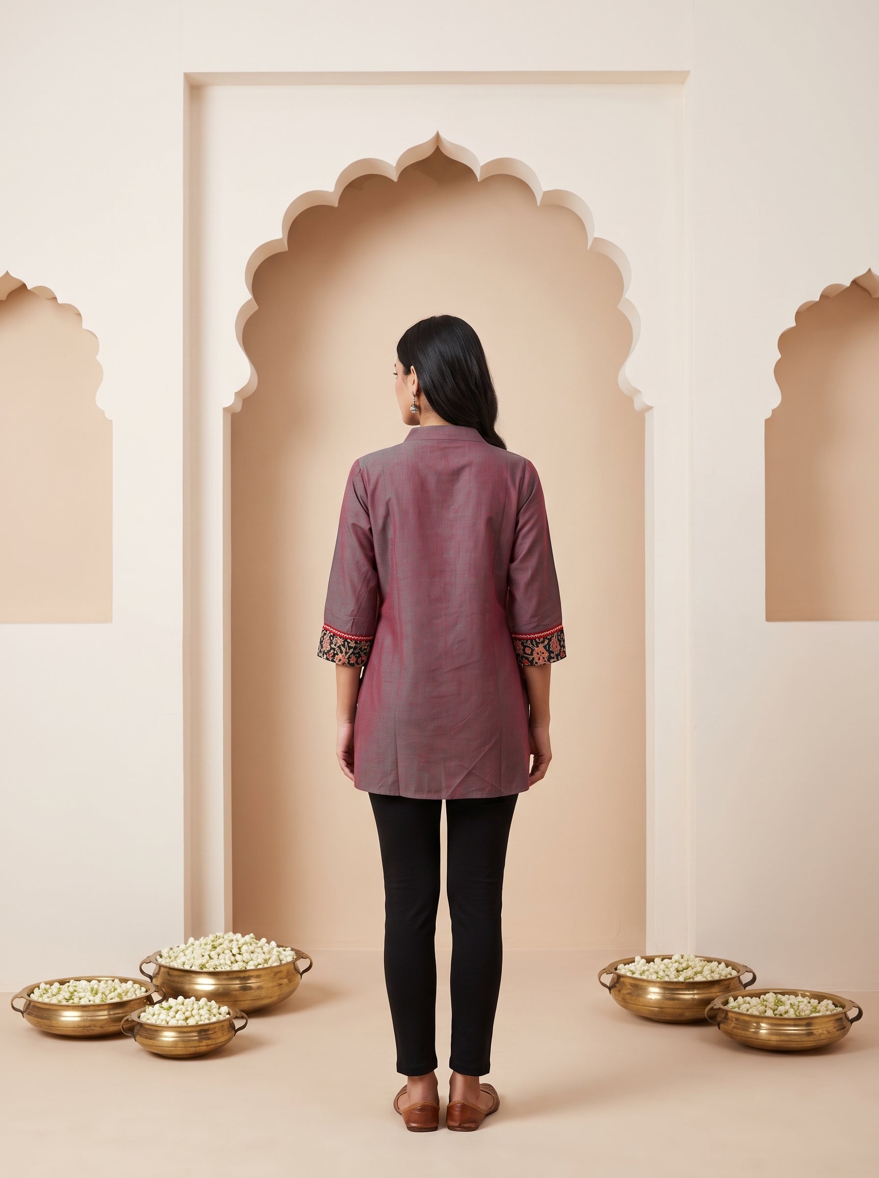 Paneri Embroidery Maroon Floral Short Kurti