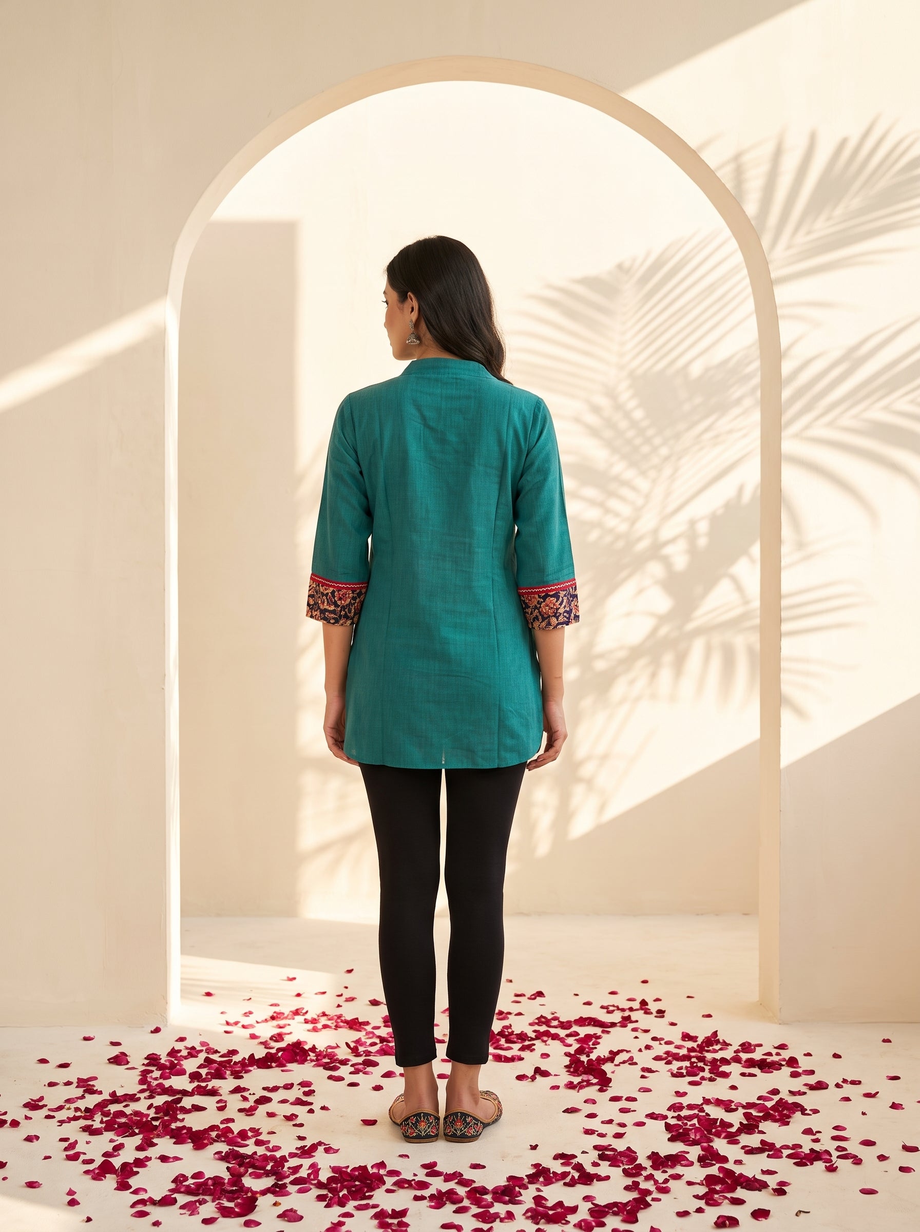 Paneri Embroidery Teal Floral Short Kurti