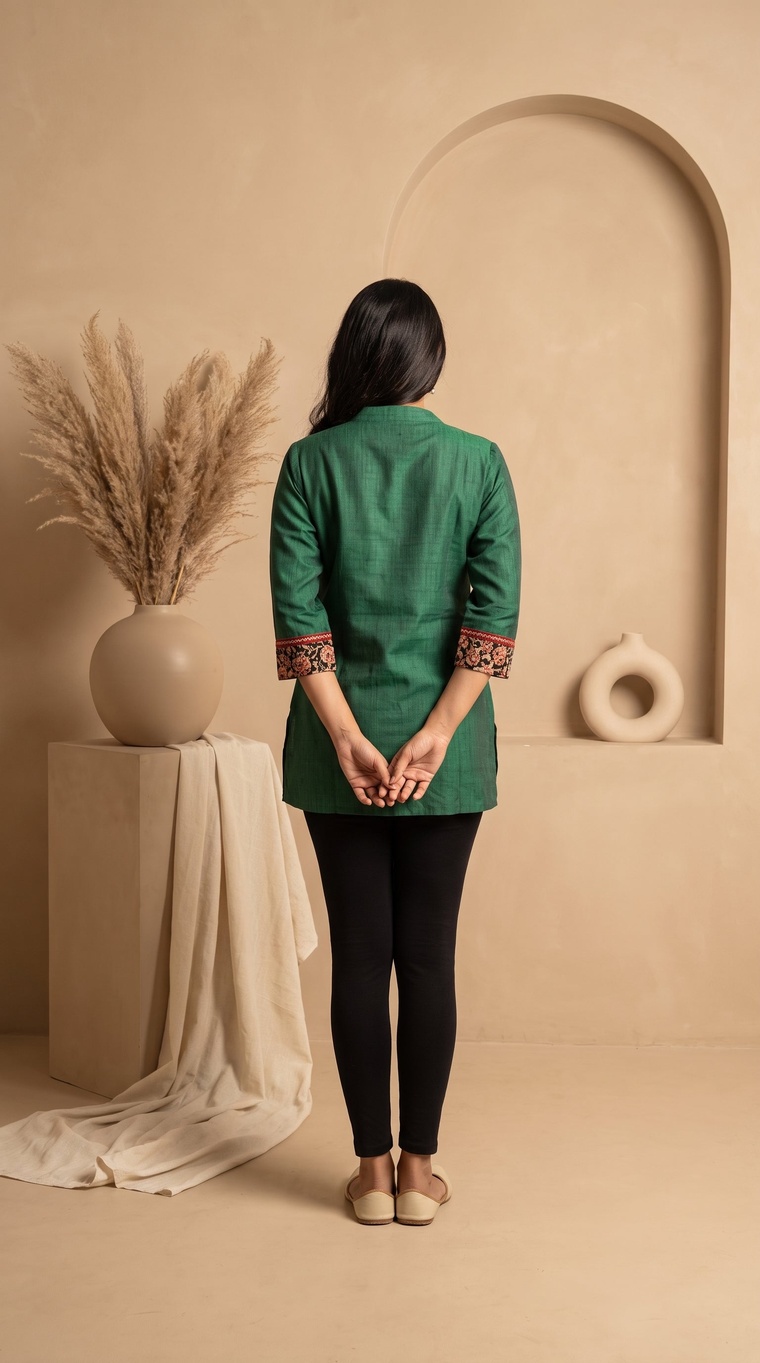 Paneri Embroidery Green Floral Short Kurti