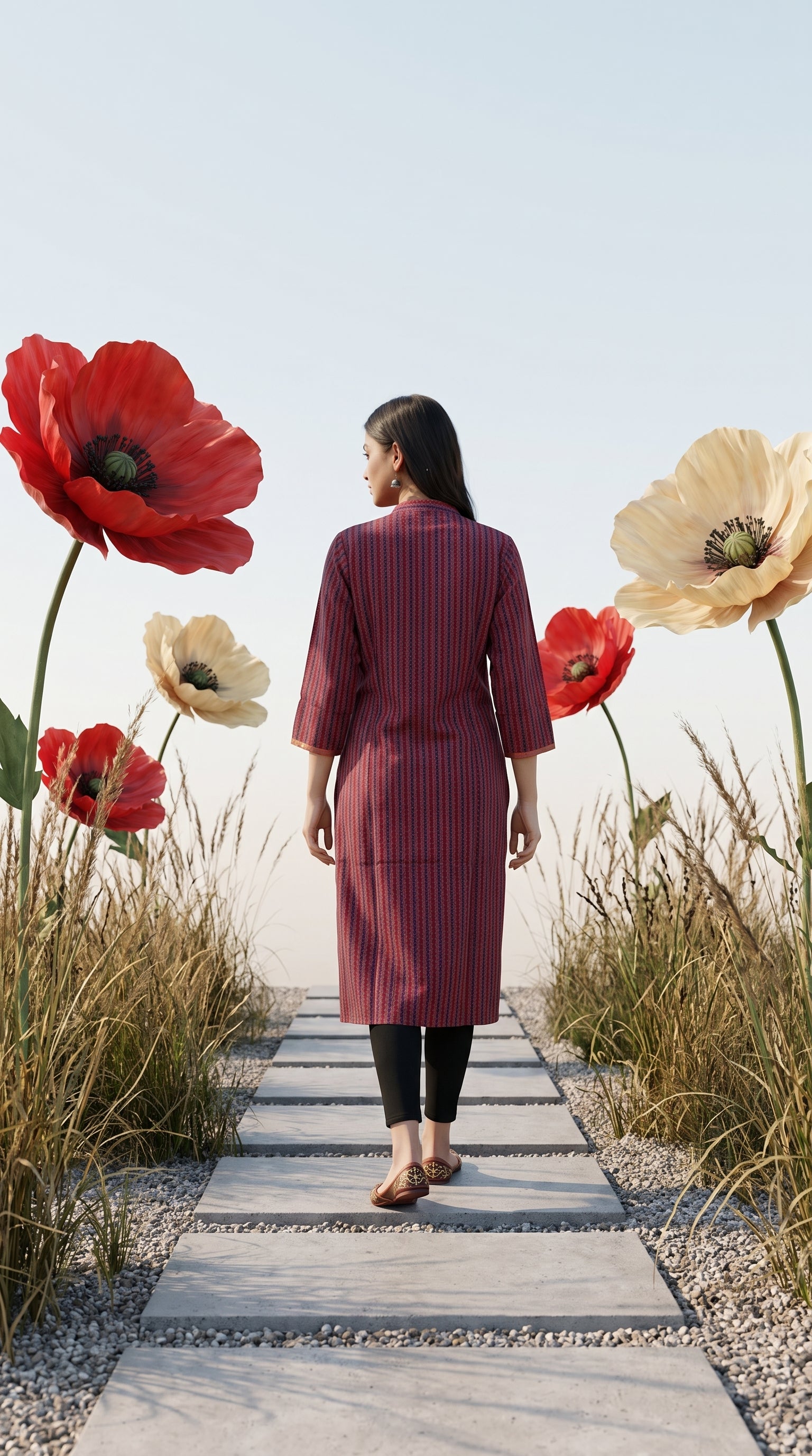 Paneri Embroidery Crimson Heritage Striped Straight Kurti