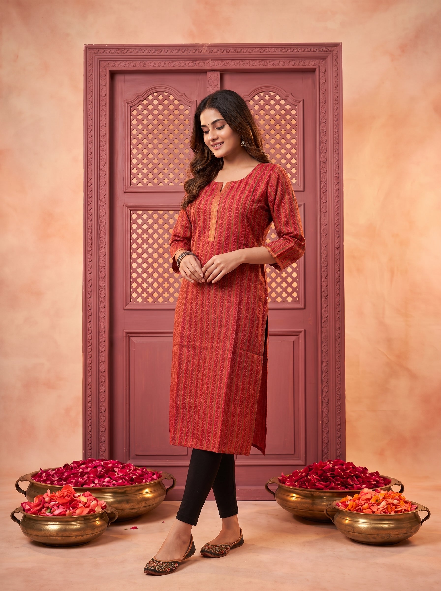 Paneri Embroidery Rust Bloom Straight Kurti
