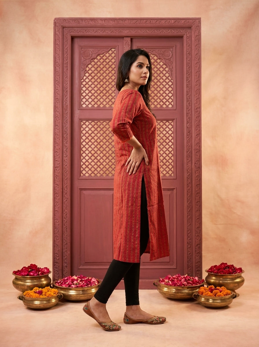 Paneri Embroidery Rust Bloom Straight Kurti