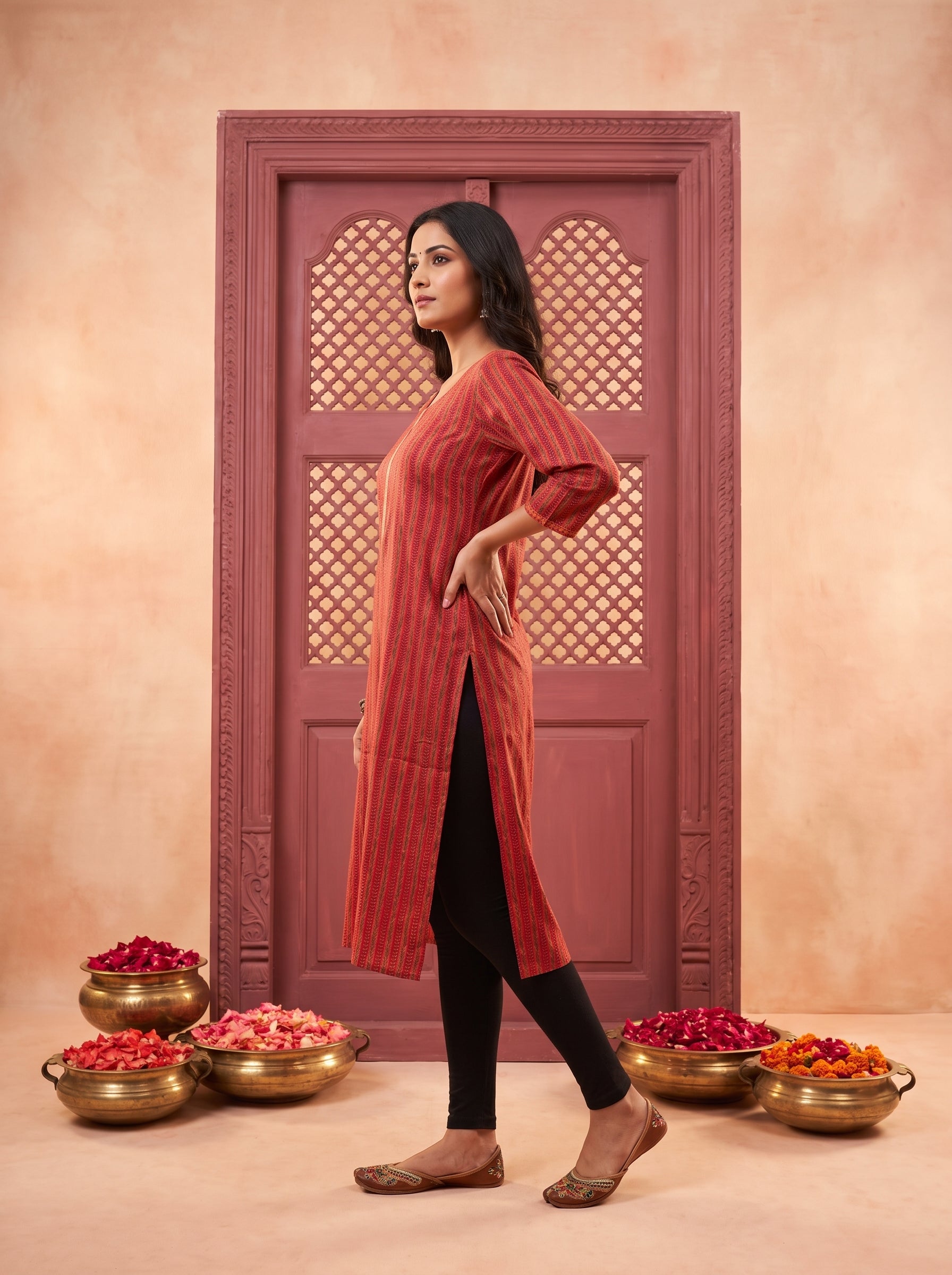 Paneri Embroidery Rust Bloom Straight Kurti