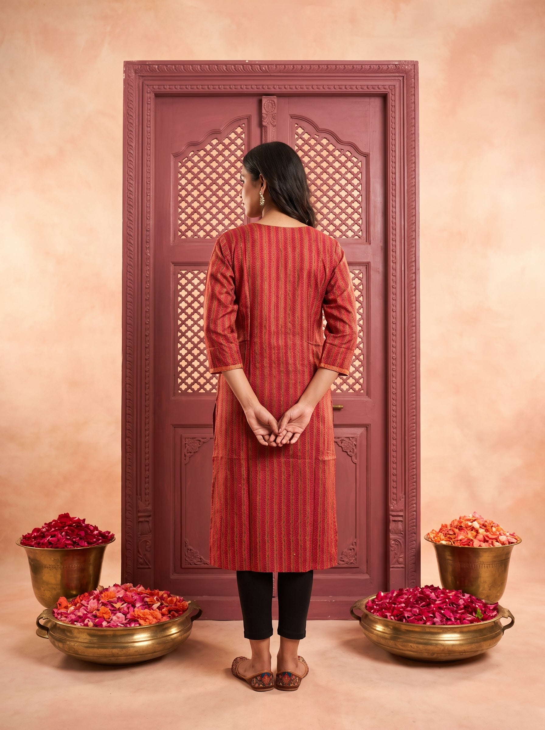 Paneri Embroidery Rust Bloom Straight Kurti