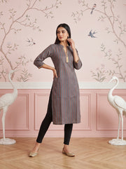 Paneri Embroidery Aarika Slate Striped Straight Kurti