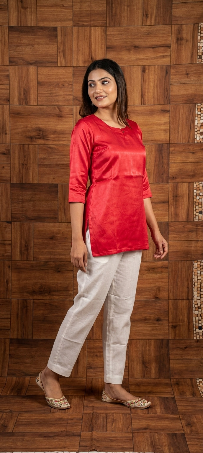 Premium Plain Gaji Silk Short Kurti - PINK