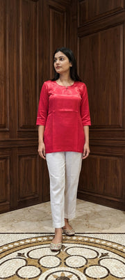 Premium Plain Gaji Silk Short Kurti - PINK