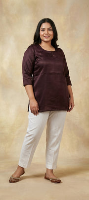 Premium Plain Gaji Silk Short Kurti - DARK WINE
