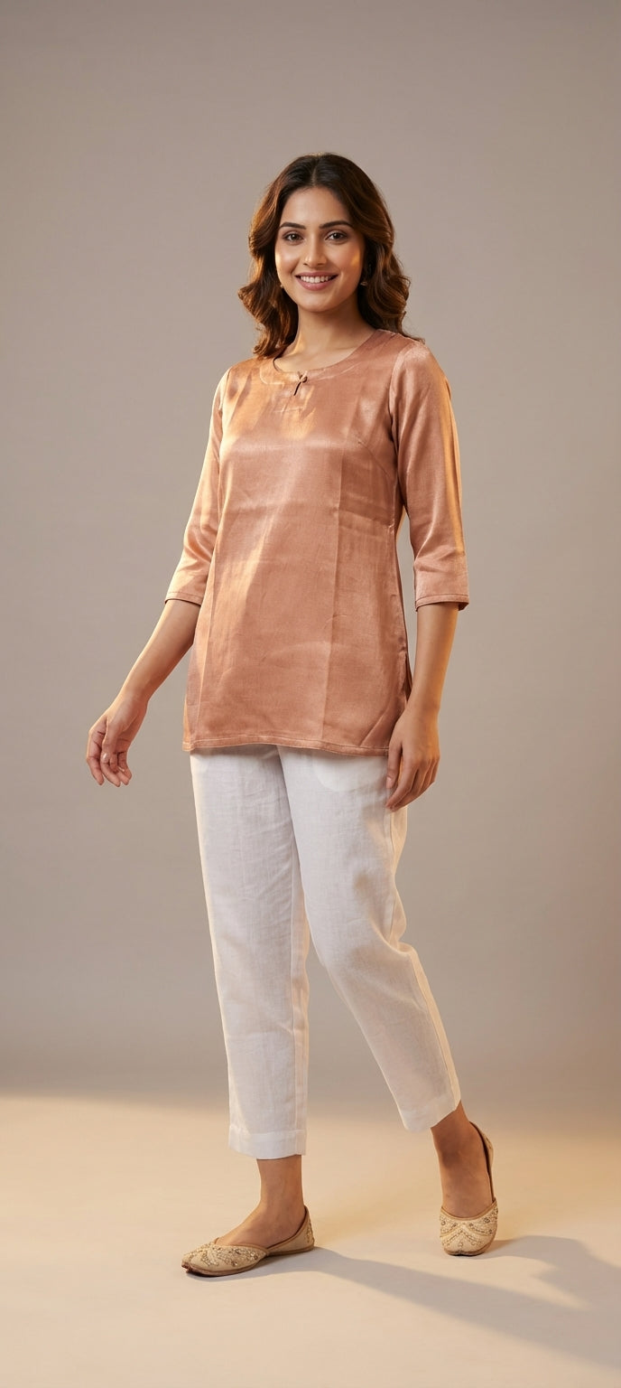 Classic Gaji Silk Solid Short Kurti - SKIN