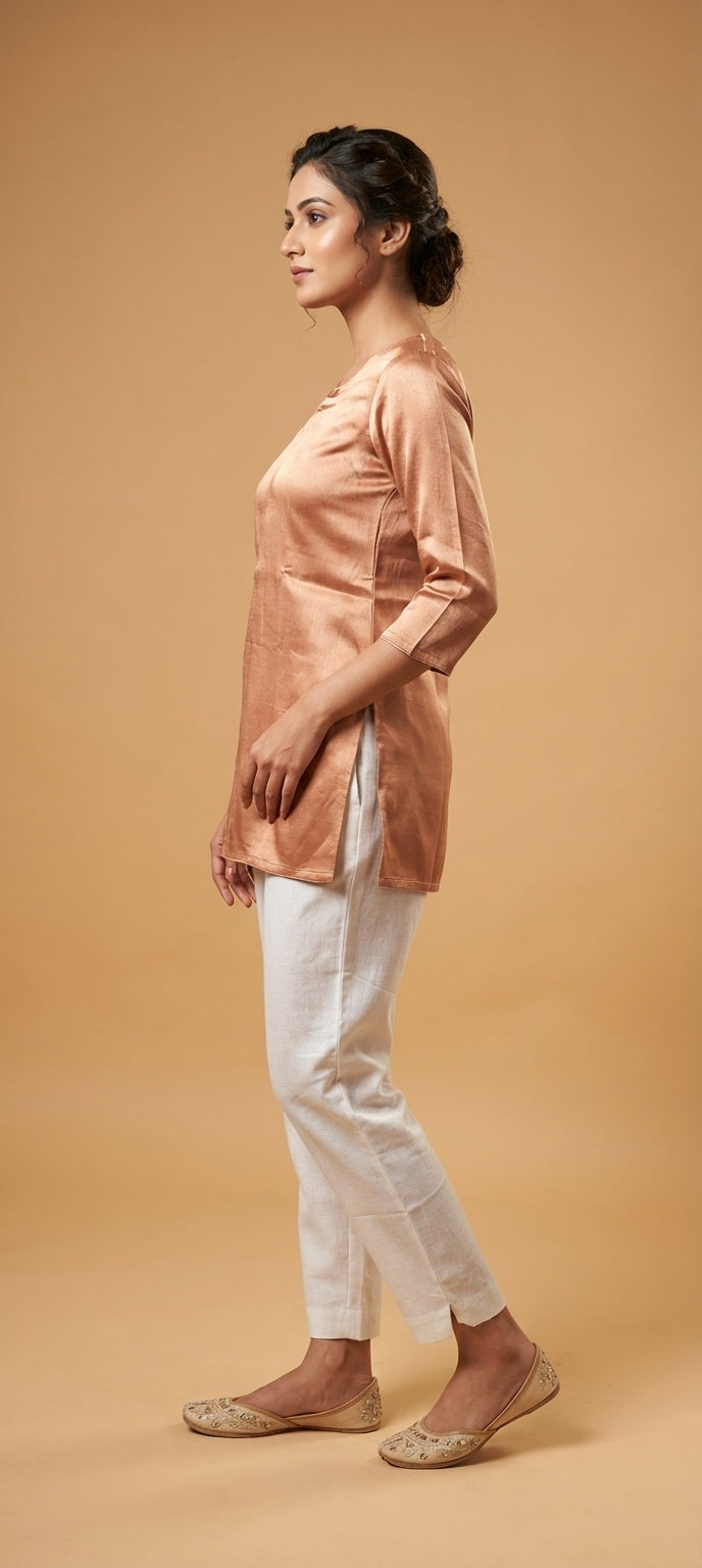 Classic Gaji Silk Solid Short Kurti - SKIN