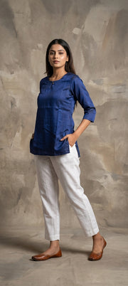 Premium Plain Gaji Silk Short Kurti - ROYAL BLUE