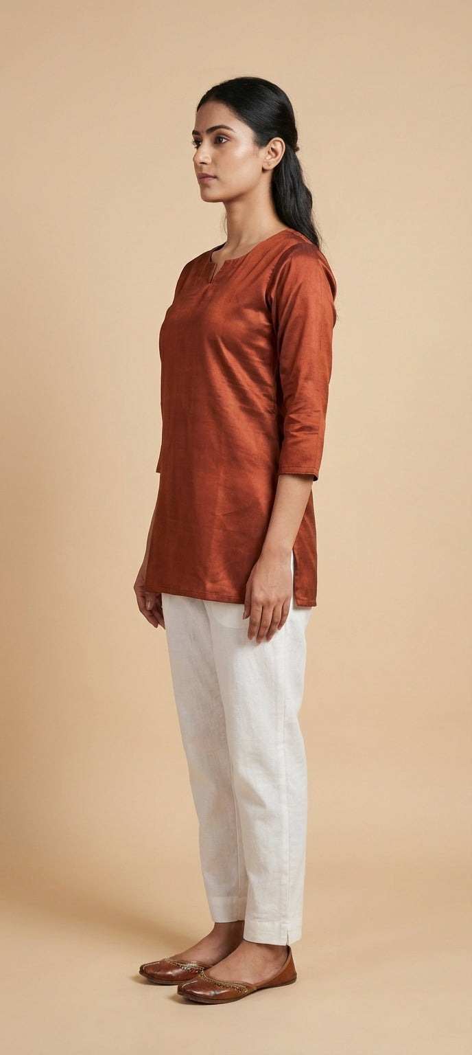 Premium Plain Gaji Silk Short Kurti - BROWN