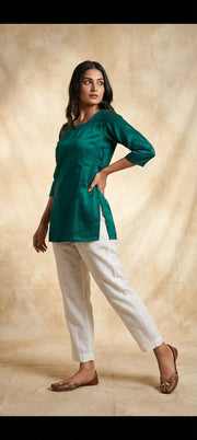 Premium Plain Gaji Silk Short Kurti - GREEN