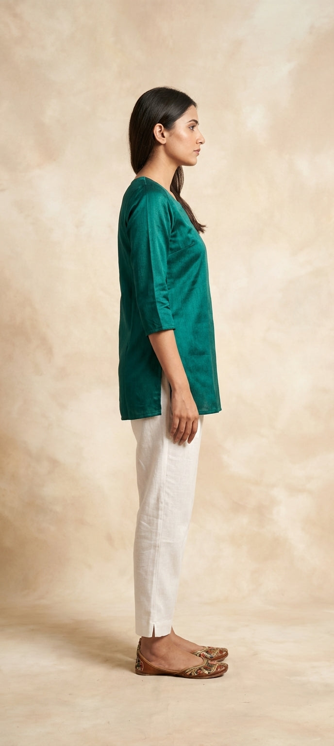 Premium Plain Gaji Silk Short Kurti - GREEN