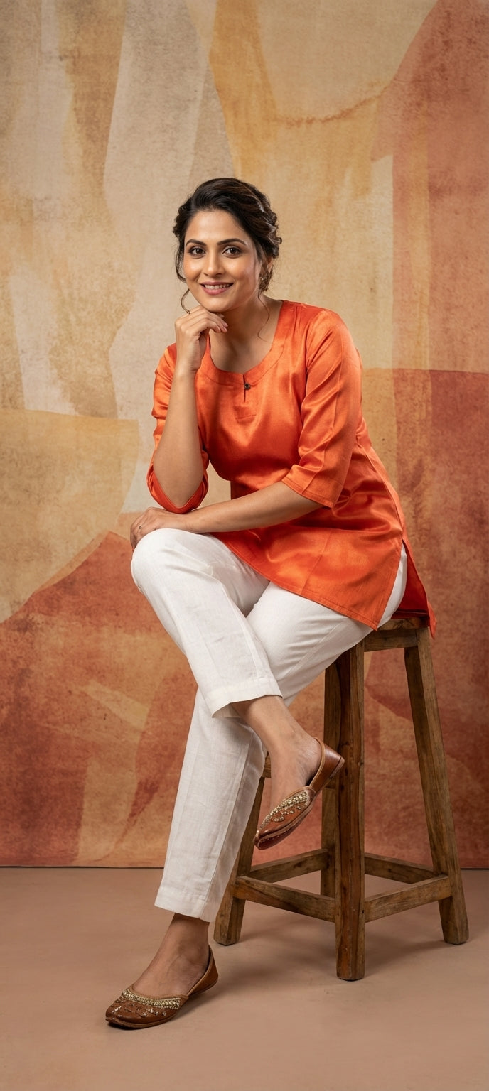 Premium Plain Gaji Silk Short Kurti - PEACH
