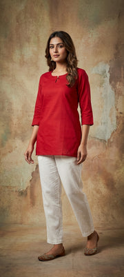 Premium Plain Gaji Silk Short Kurti - RED