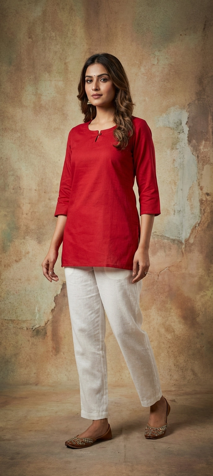 Premium Plain Gaji Silk Short Kurti - RED