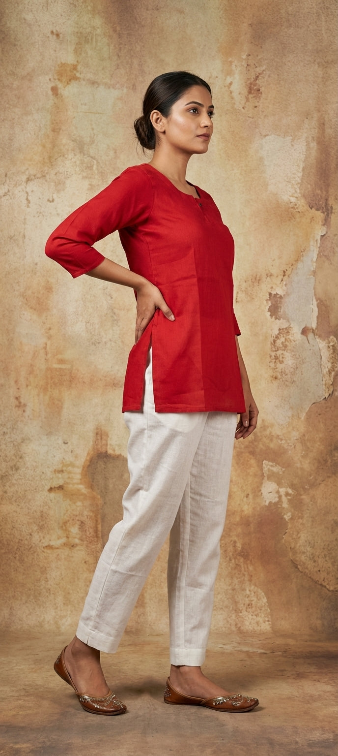 Premium Plain Gaji Silk Short Kurti - RED