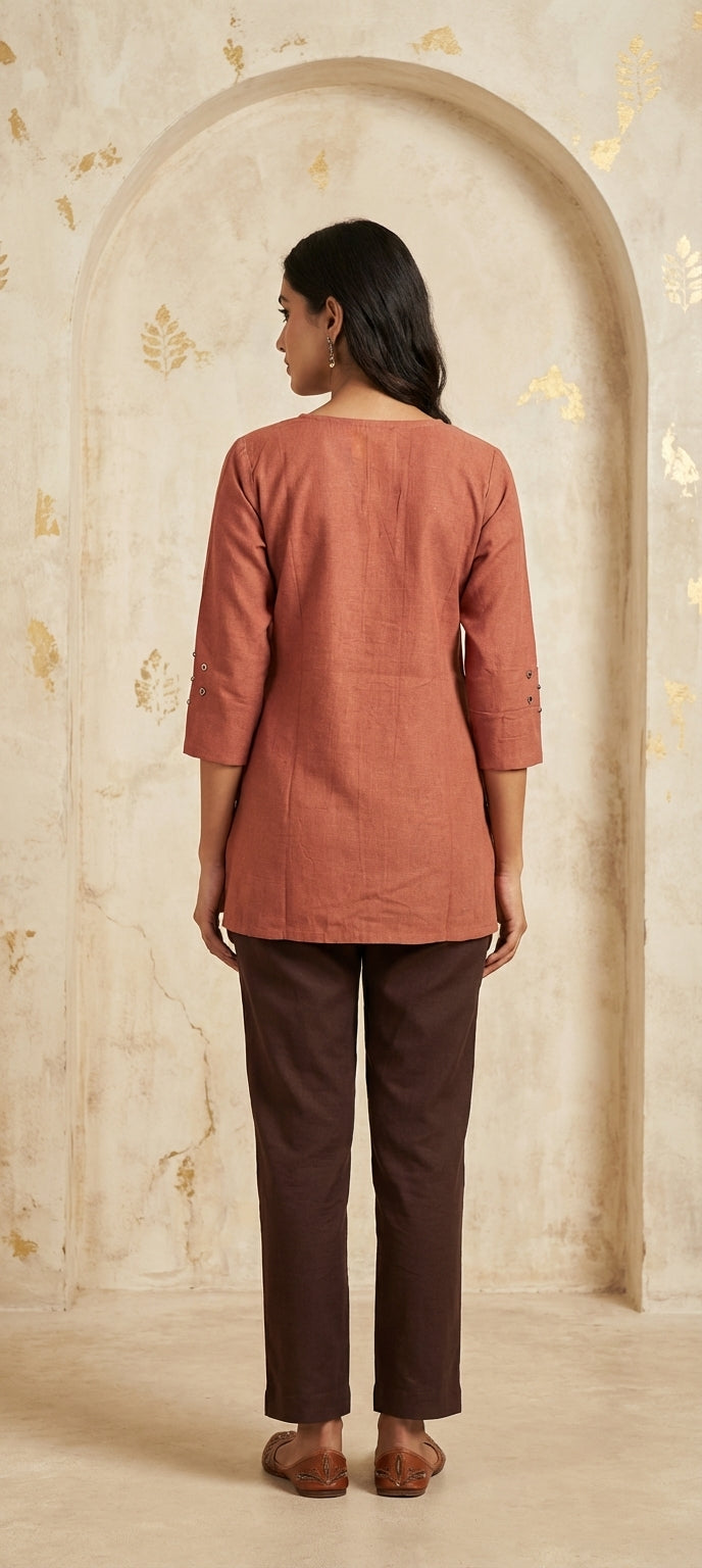 Peach Handwork Short Kurti - Onion peach