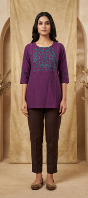 Peach Elegant Work Short Kurti - PURPLE