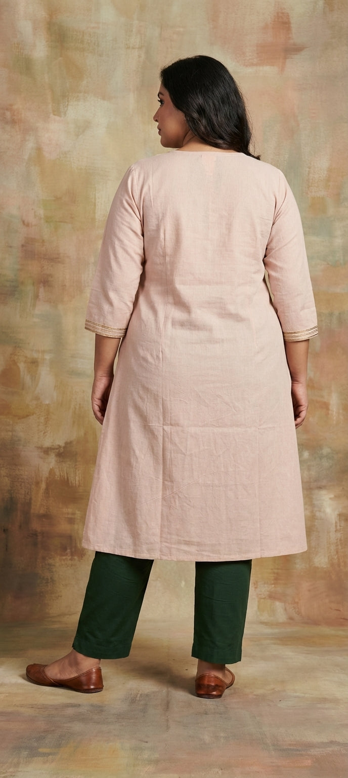 Timeless Thread Embroidered Straight Kurti - BEIGE