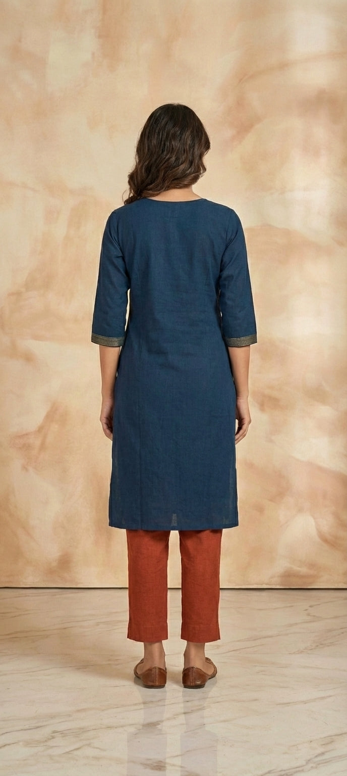 Elegant Thread Embroidered Long Kurti - ROYAL BLUE