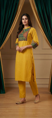 Timeless Kalamkari Embroidered Neck Kurti Pant Co-Ord Set