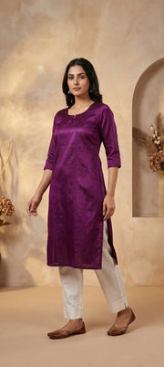 Premium Gaji Silk Plain Long Kurti -PURPLE