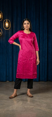 Elegant Solid Gaji Silk Long Kurti - LIGHT PINK