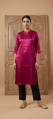 Timeless Solid Gaji Silk Long Kurti for Women -RANI PINK