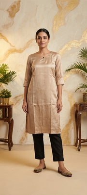 Premium Gaji Silk Plain Long Kurti -CREAM