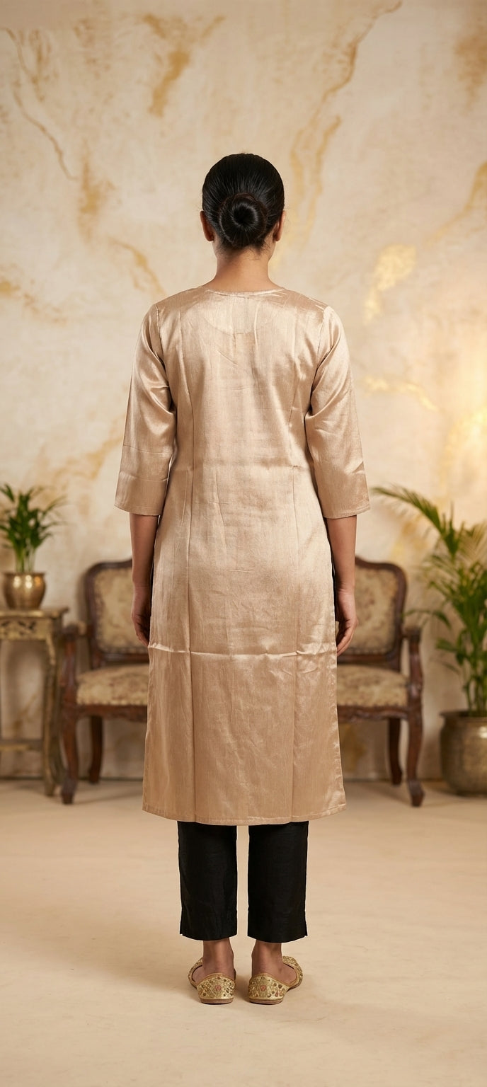 Premium Gaji Silk Plain Long Kurti -CREAM
