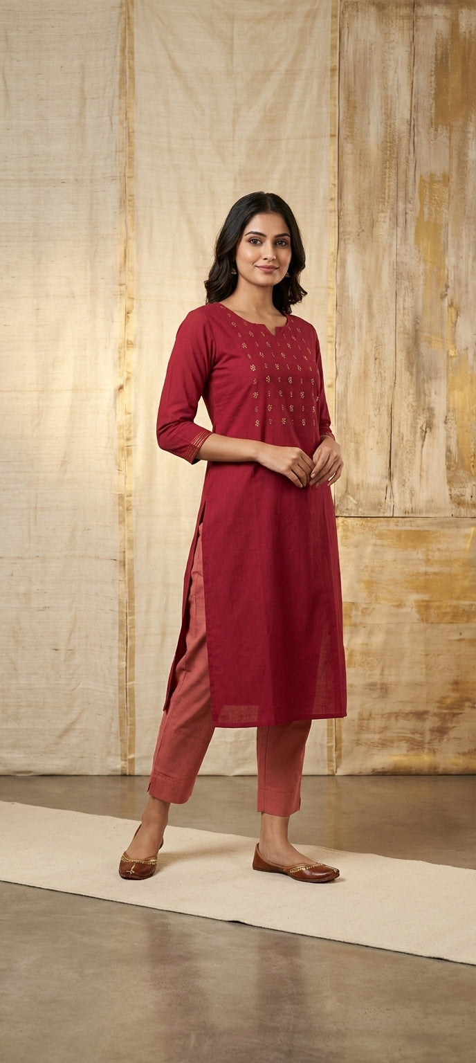 Traditional Mirror & Embroidery Work Short Kurti -RED