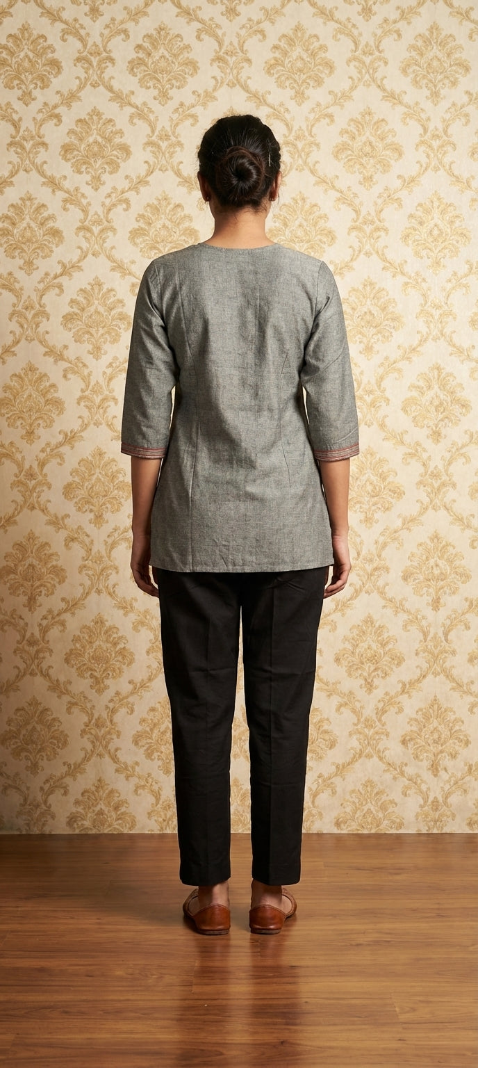 Graceful Mirror & Thread Work Ethnic Short Kurti- GRAY