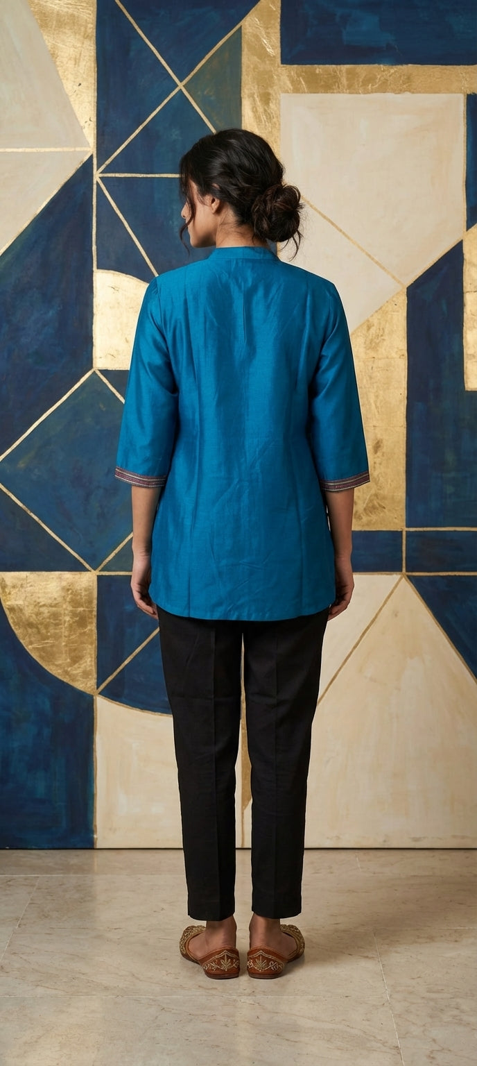 Ethnic Cotton Silk Short Kurti with Mirror and Thread Embroidery Work