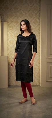 Graceful Long Plain Black  Gaji Silk Kurti for Women