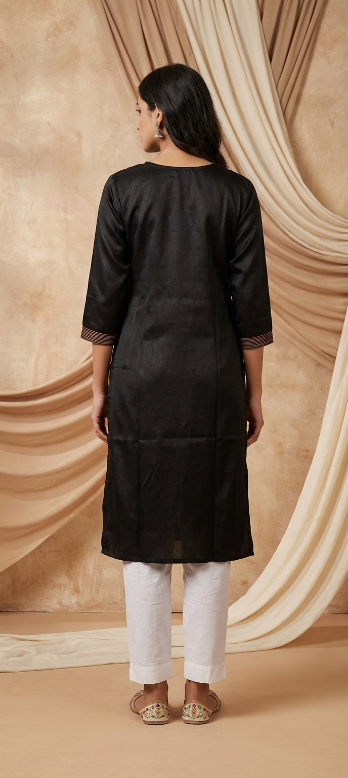 Designer Embroidered Thread Work Gaji Silk Long Kurti for Women