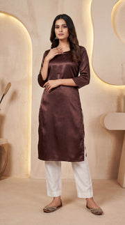 Royal Plain  Brown Gaji Silk Straight Cut Kurti