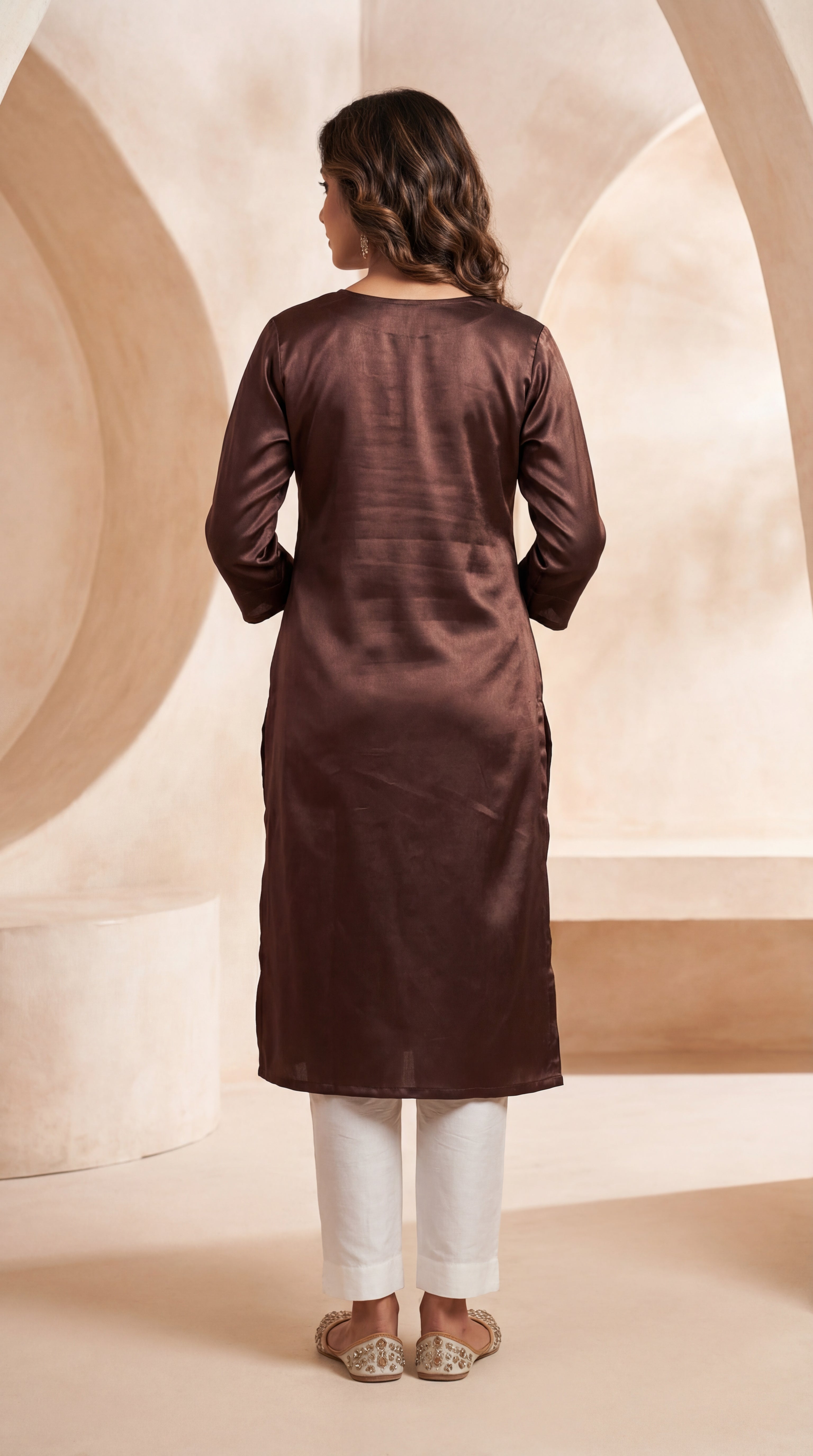 Royal Plain  Brown Gaji Silk Straight Cut Kurti