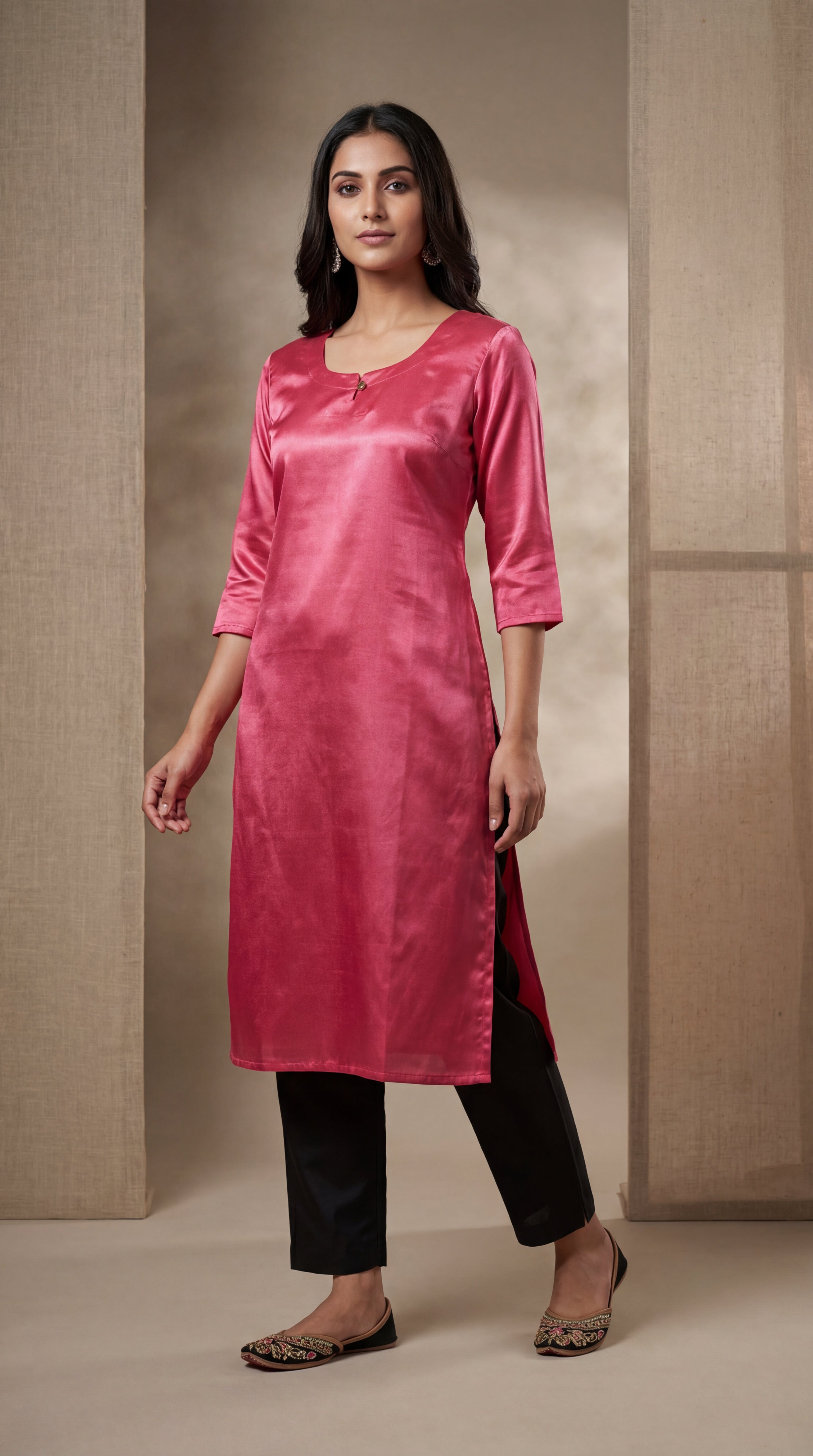 Graceful Pink Plain Gaji Silk Kurti