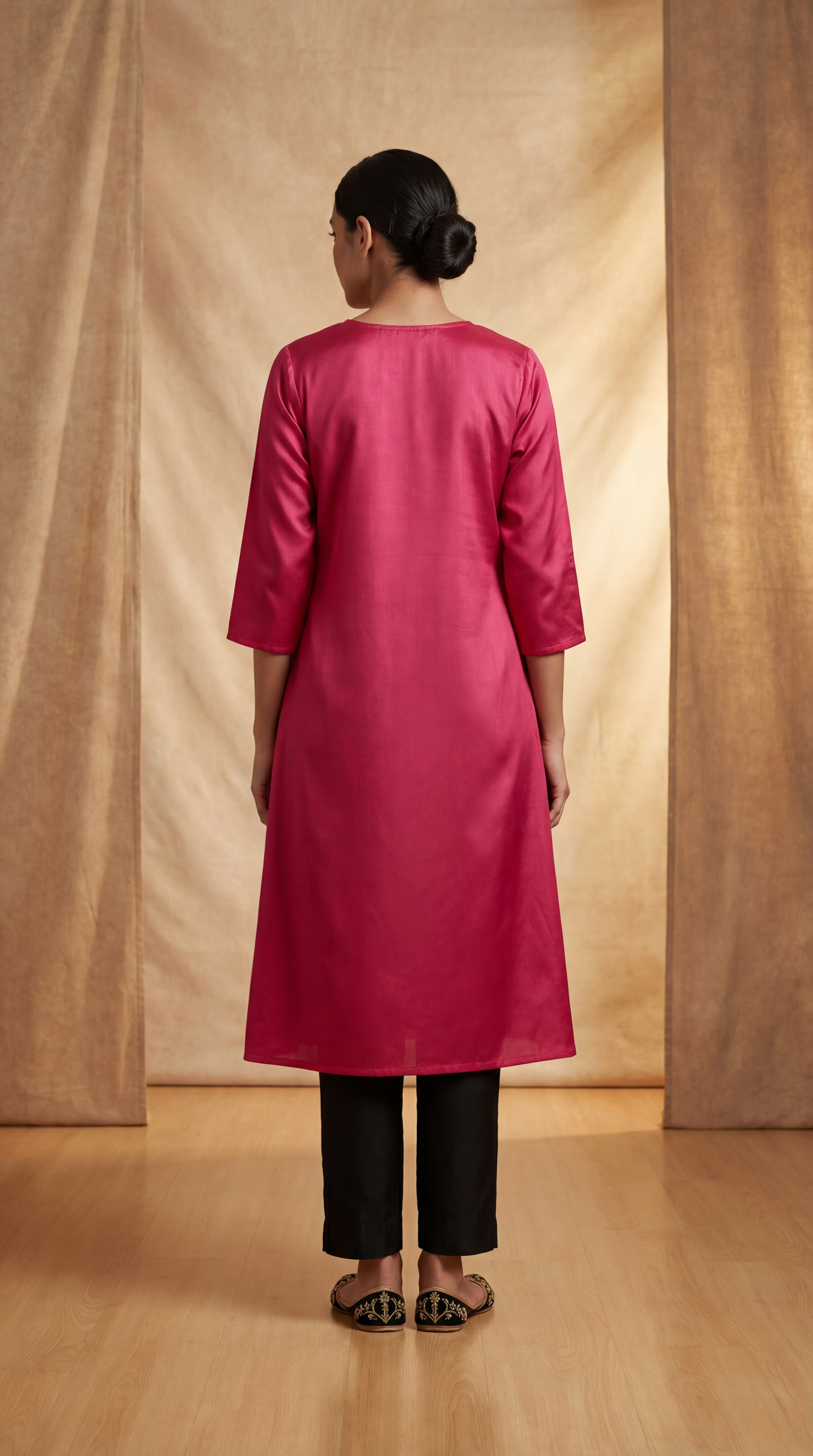 Graceful Pink Plain Gaji Silk Kurti