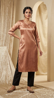 Plain Nude Gaji Silk Straight Long Kurti
