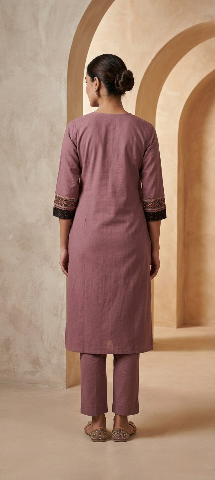 V-Neck Embroidered Kurti Pant Set for Women