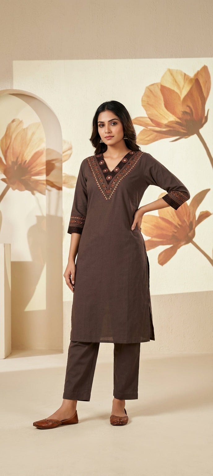 Ethnic Mirror & Thread Embroidery Kurti with Pant Set